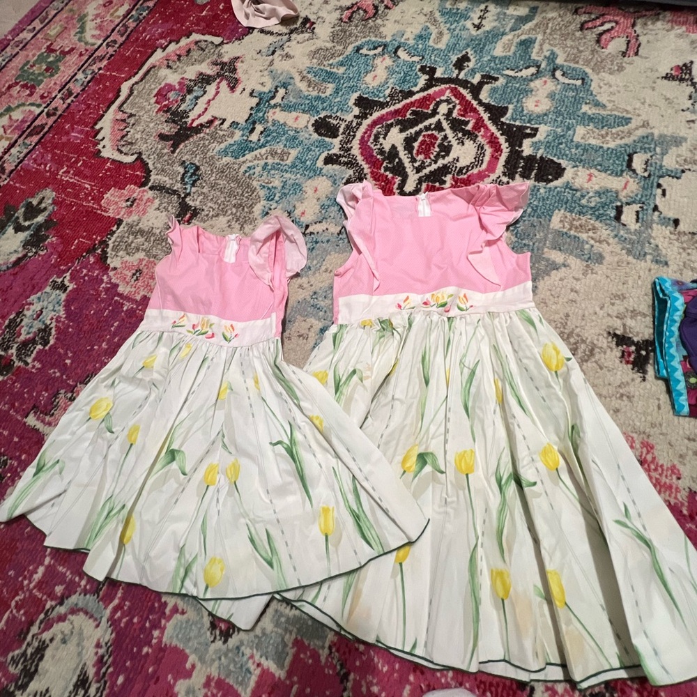 Set of 2 Custom Girls Vintage Fabric Dresses sz 4T & sz 7